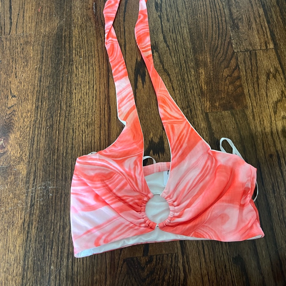 Pink and White Mesh Halter Top